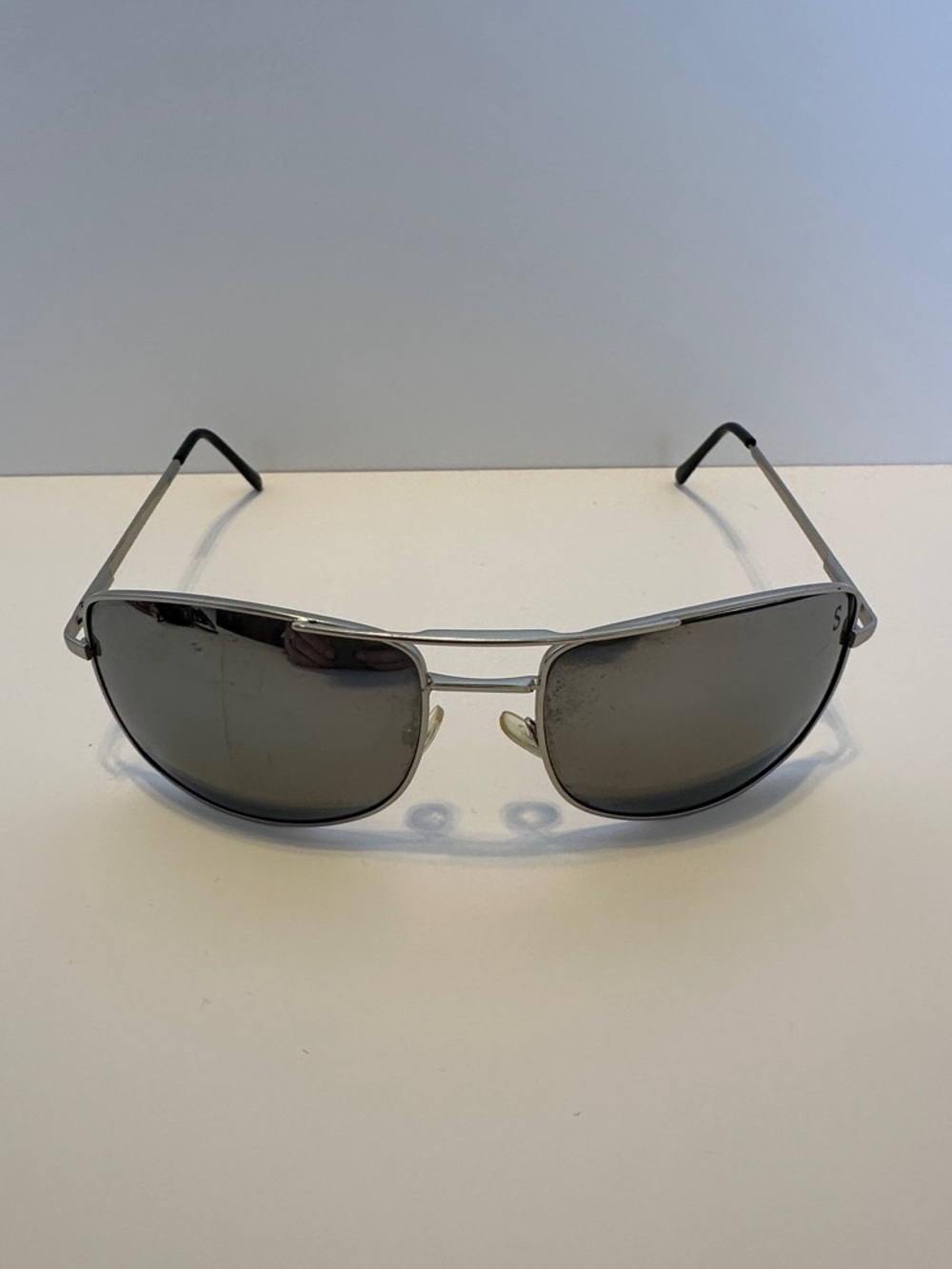 Rectangular Silver Metal Sunglasses with Black Lenses